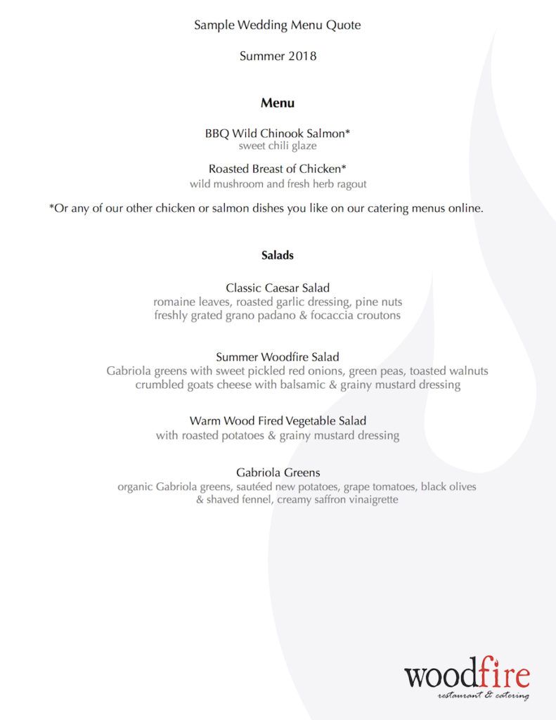 Wedding Quotes Woodfire Restaurant Catering