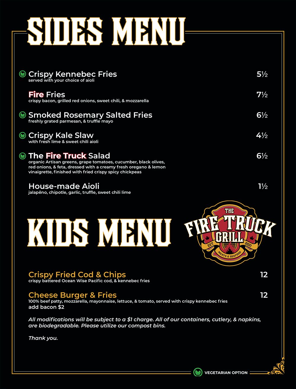 The Fire Truck Grill Menu
