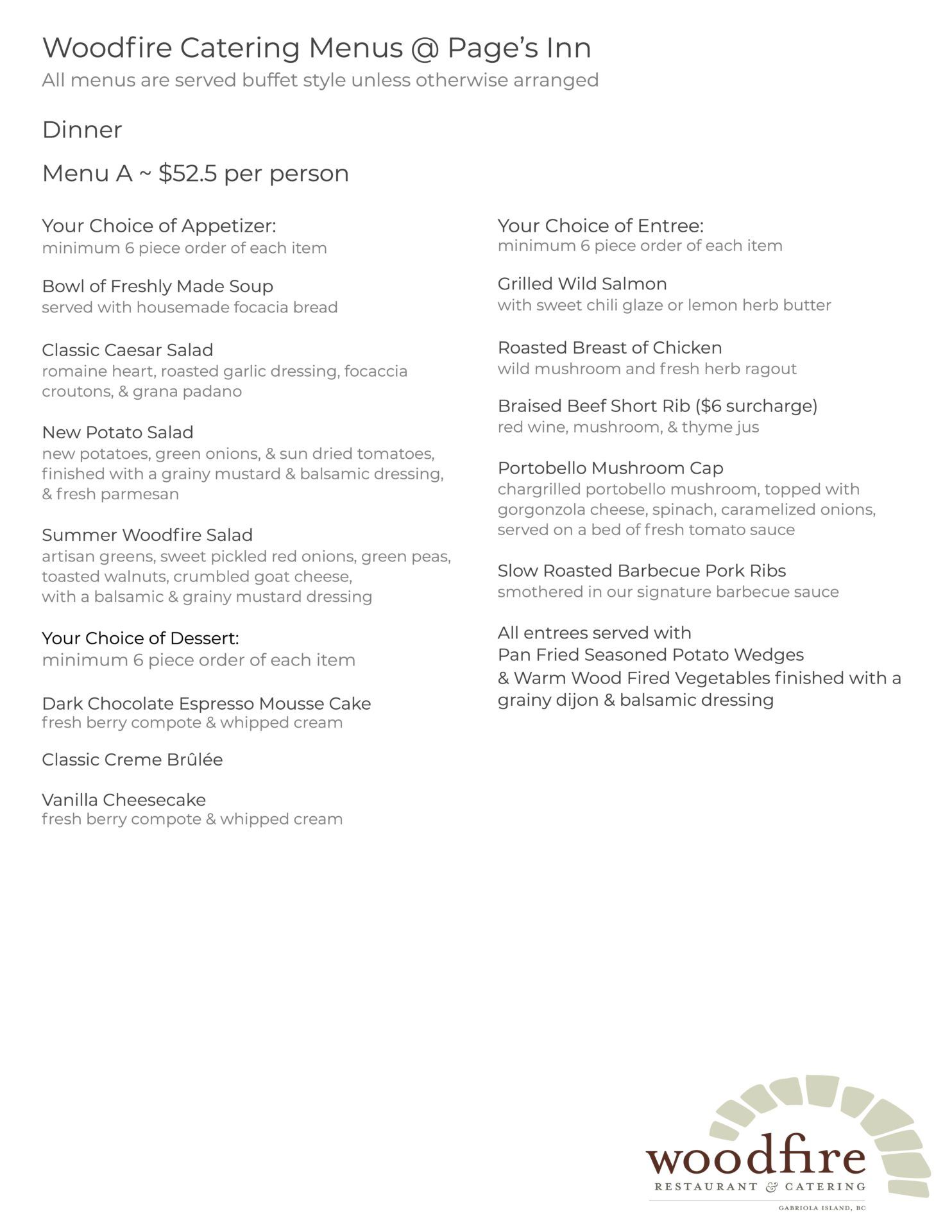 Page's Menus 2023 DINNER